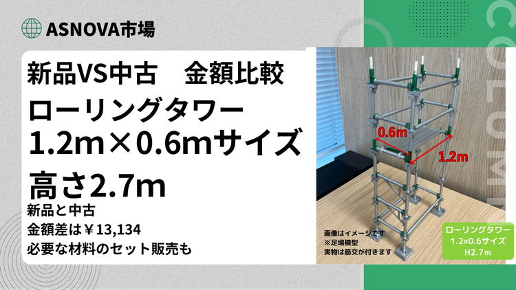 新品VS中古　金額比較　ローリングタワー1.2ｍ×0.6ｍサイズ高さ2.7ｍ