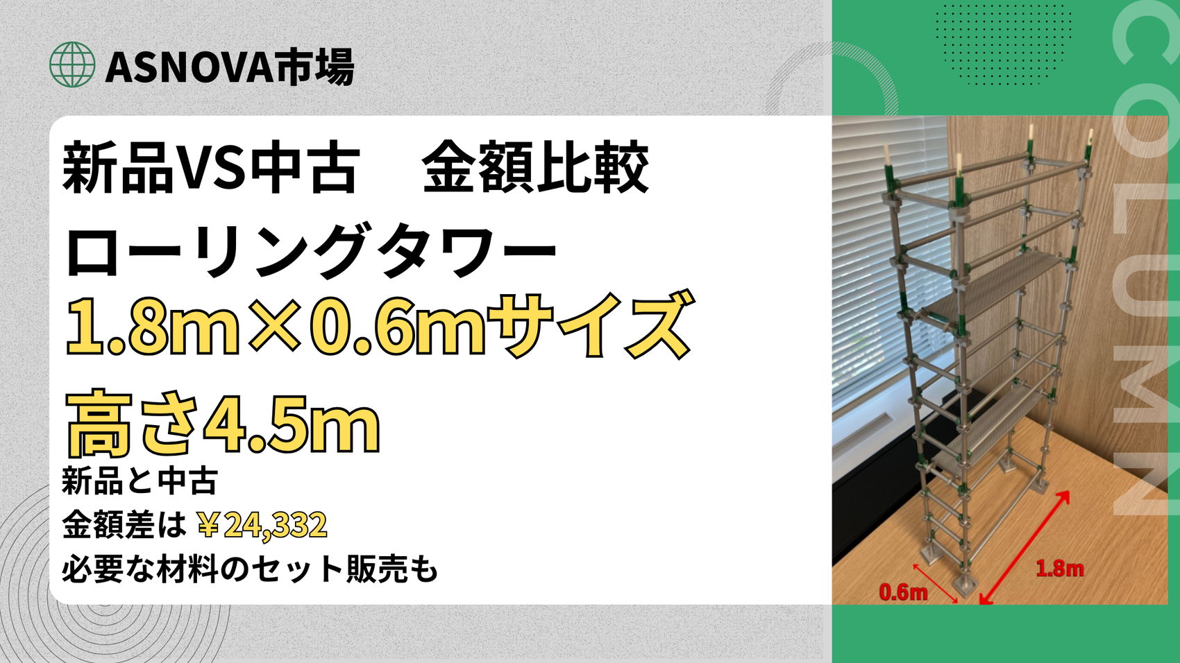 ローリングタワー1.8ｍ✕0.6ｍサイズ高さ4.5m2段式