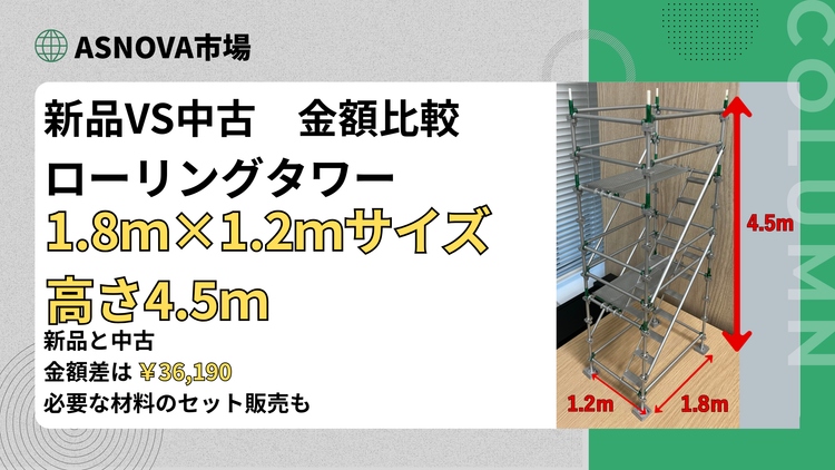 ローリングタワー　1.8×1.2サイズ高さ4.5ｍ　2段式　新品と中古　金額差