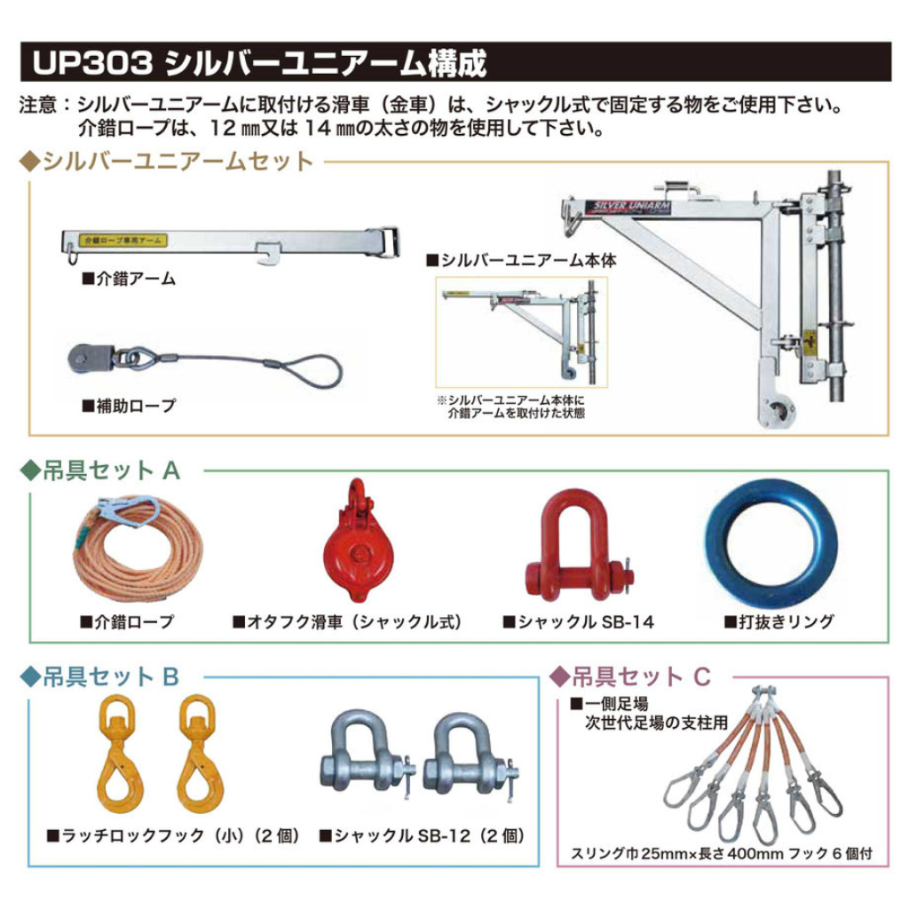 シルバーユニアームセット　構成　吊具セット　構成