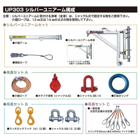 シルバーユニアームセット　構成　吊具セット　構成