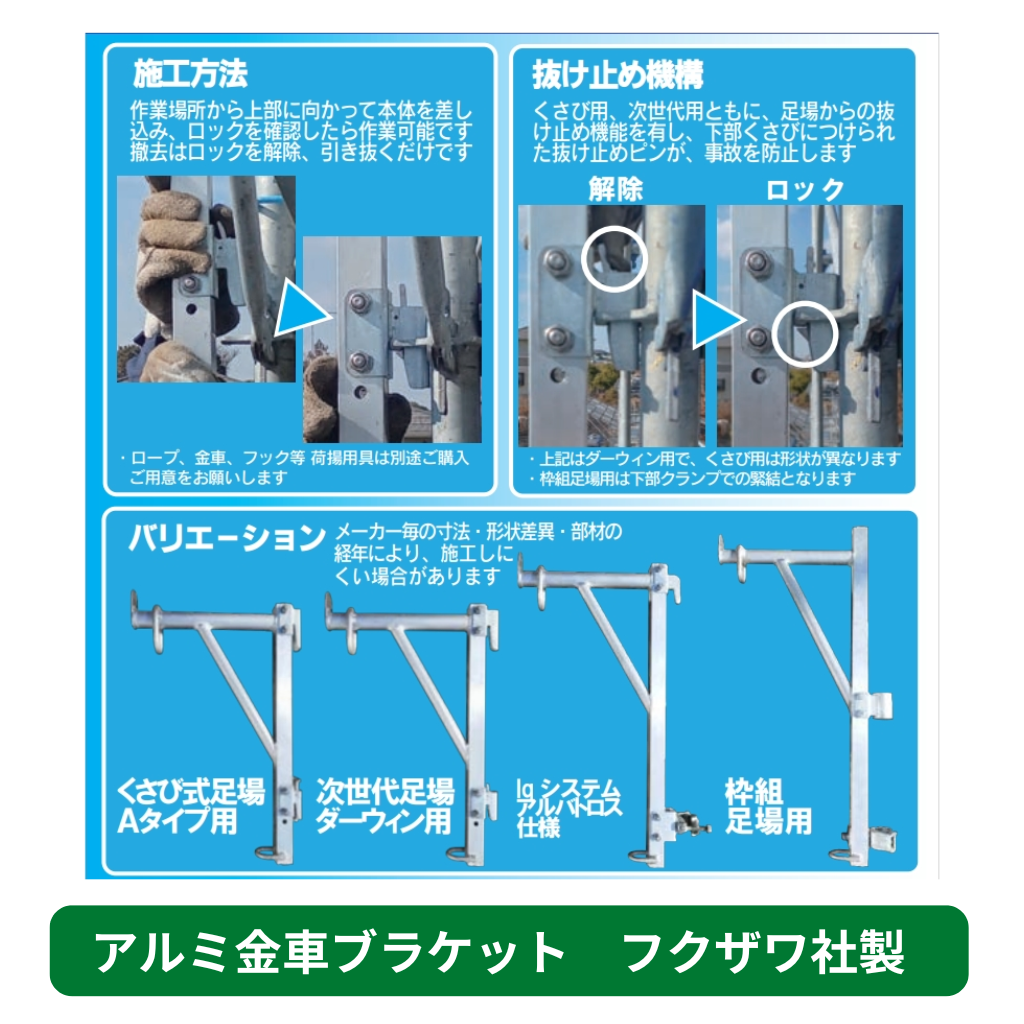 アルミ金車ブラケット　足場　フクザワ